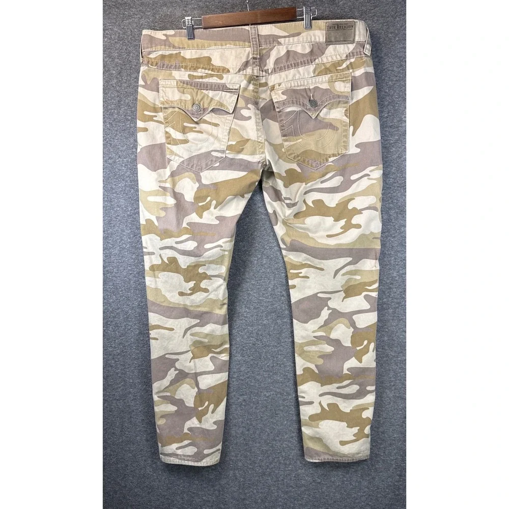 True Religion Ricky Pants Mens 42 Tan Camo Flap Straight Leg Military Preppy Hip